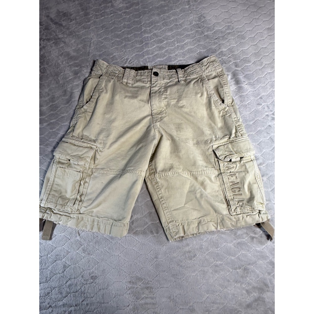 American Eagle Mens Khaki Cargo Shorts Vintage Y2K Skater Grunge Tan Size 36